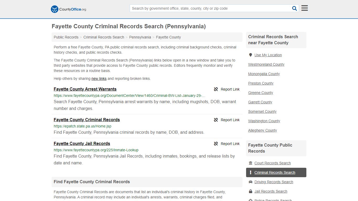 Criminal Records Search - Fayette County, PA (Arrests ...